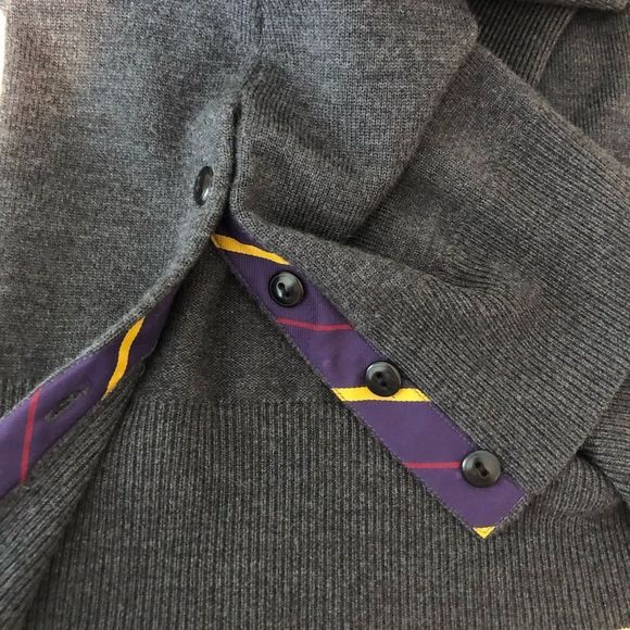 Y2K Ralph Lauren Rugby Grey V Wool Back Sweater Dress Striped Button Slit size M - Picture 8 of 11